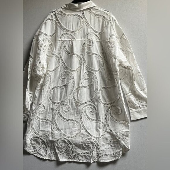 NWT Anne Fontaine Couleur eyelet white long line button down blouse - Picture 3 of 11